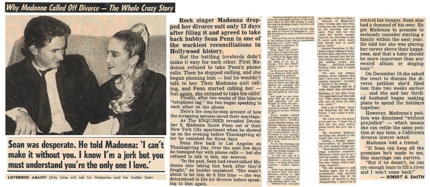 Madonna / Why Madonna Called Off Divorce - The Whole Crazy Story | Magazine Article with Photo | January 1989