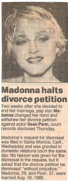 Madonna / Madonna Halts Divorce Petition | January 1989