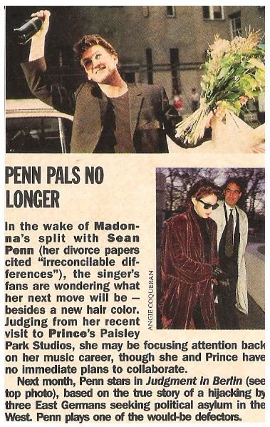 Penn, Sean / Penn Pals No Longer | Magazine Article with 2 Photos | 1988