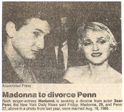 Madonna / Madonna to Divorce Penn | Newspaper Photo with Caption | November 1987