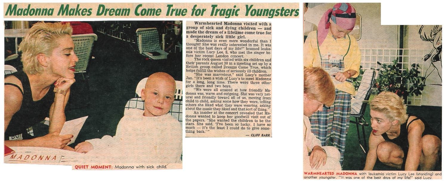Madonna / Makes Dream Come True for Tragic Youngsters | Magazine Article with 2 Photos| 1987