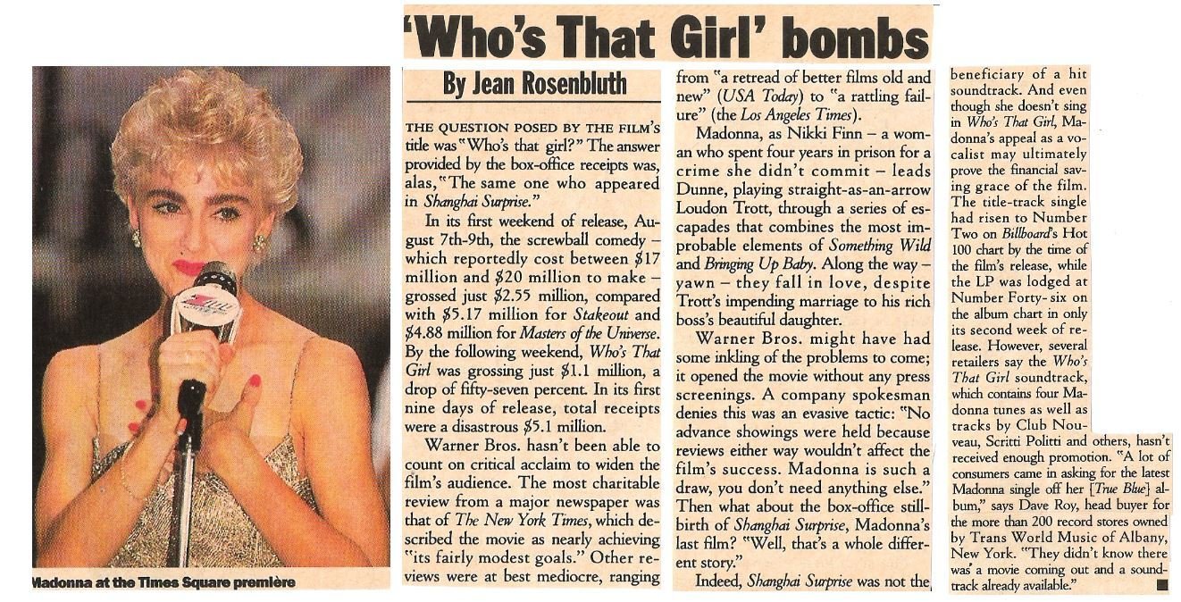 Madonna / Who&#39;s That Girl Bombs | Magazine Article with Photo | 1987
