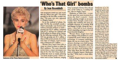 Madonna / Who&#39;s That Girl Bombs | Magazine Article with Photo | 1987