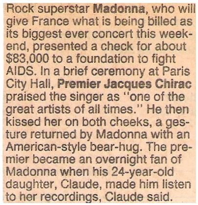 Madonna / American Style Bear Hug | Newspaper Article | August 1987