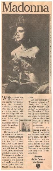 Madonna / Madonna (1st Album) - With a Name Like Madonna... | Magazine Ad | 1984