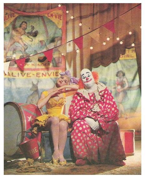 Madonna / Wearing Yellow Dress, Sitting Next to Clown| Magazine Photo | June 1986