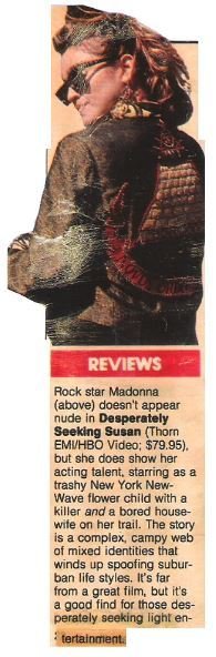 Madonna / Desperately Seeking Susan - Light Entertainment | Magazine Review with Photo | 1985