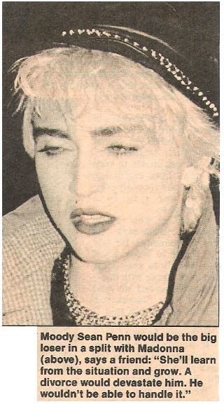 Madonna / Moody Sean Penn Would Be Big Loser | Newspaper Photo with Caption | 1987