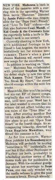 Madonna / Madonna Is Back in Front of the Cameras | Magazine Article | 1987