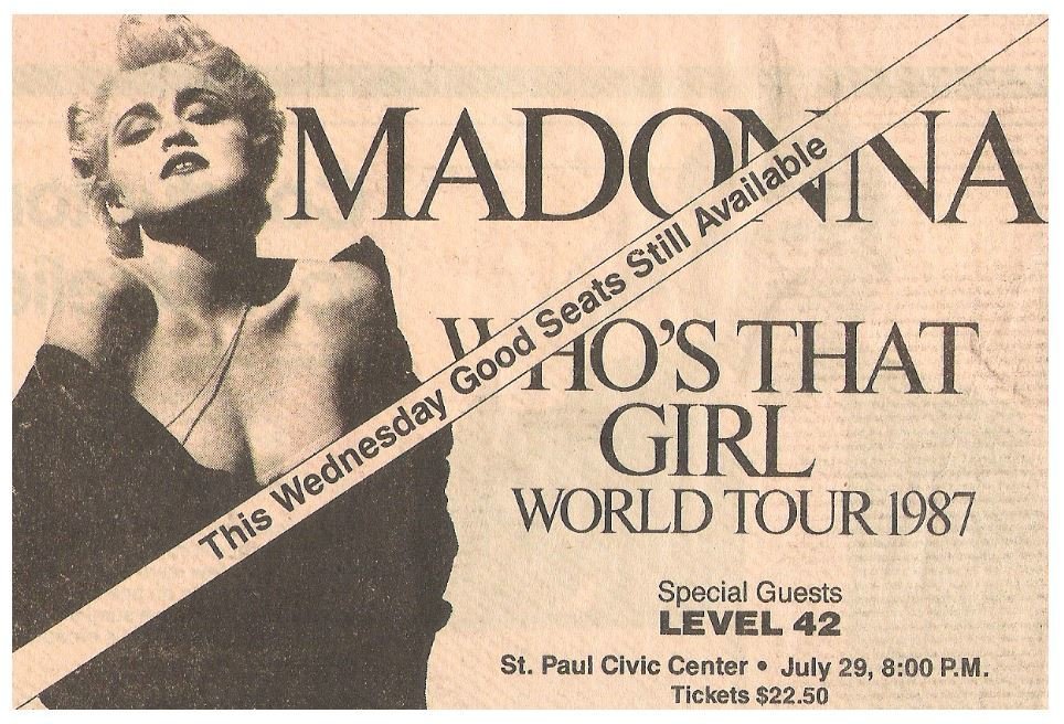 Madonna / Who's That Girl World Tour 1987 - St. Paul Civic Center | Newspaper Ad | July 1987