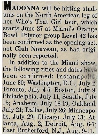 Madonna / North American Leg of Tour | Magazine Article | 1987