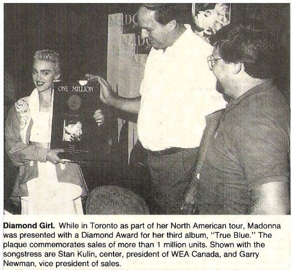 Madonna / Diamond Girl - Toronto - Diamond Award | Magazine Photo with Caption | August 1987