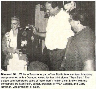 Madonna / Diamond Girl - Toronto - Diamond Award | Magazine Photo with Caption | August 1987