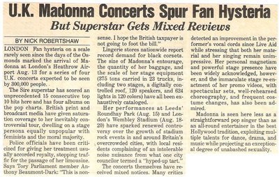 Madonna / U.K. Concerts Spur Fan Hysteria | Magazine Article | August 1987