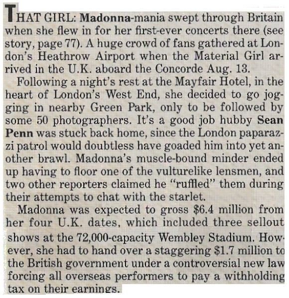 Madonna / Madonna-Mania Swept Through Britain | Magazine Article | August 1987