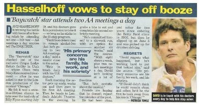 Hasselhoff, David / Hasselhoff Vows to Stay Off Booze | Magazine Article with Photo | July 2004