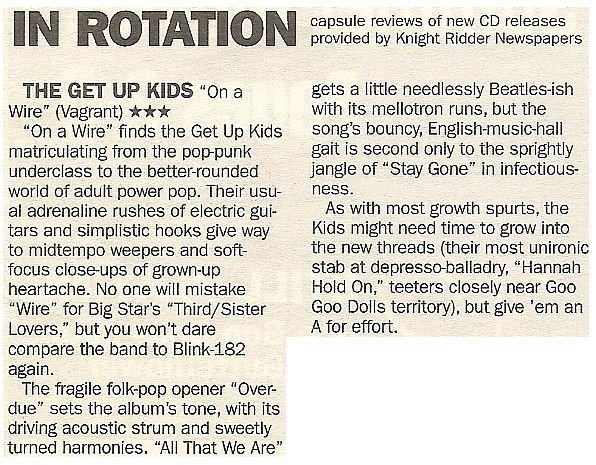 Get Up Kids, The / On a Wire - Pop-Funk Underclass | Newspaper Review | May 2002