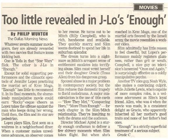 Lopez, Jennifer / Too Little Revealed in J-Lo's 'Enough' | Newspaper Review | May 2002