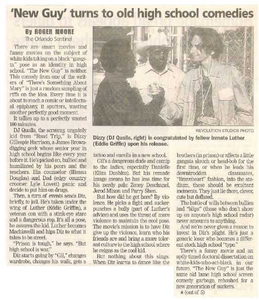 Qualls, DJ / 'New Guy' Turns to Old High School Comedies | Newspaper Article with Photo | May 2002