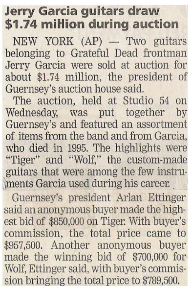 Garcia, Jerry / Guitars Draw $1.74 Million During Auction (2002)