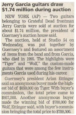 Garcia, Jerry / Guitars Draw $1.74 Million During Auction (2002)