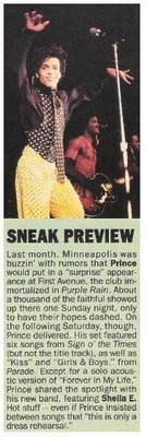 Prince / Sneak Preview | Magazine Article with Photo | May 1987