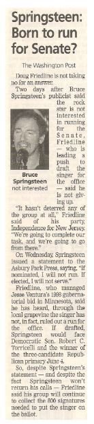 Springsteen, Bruce / Springsteen: Born to Run for Senate? (2002)