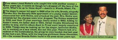 Richie, Lionel / Brenda and Lionel Before Breakup | Magazine Article with Photo | October 1995