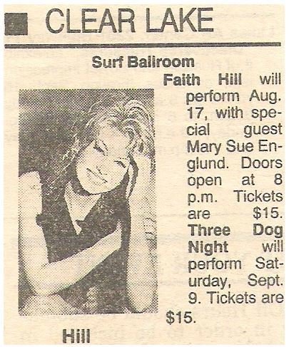 Hill, Faith / Will Perform at the Surf Ballroom - Clear Lake, IA (1995)