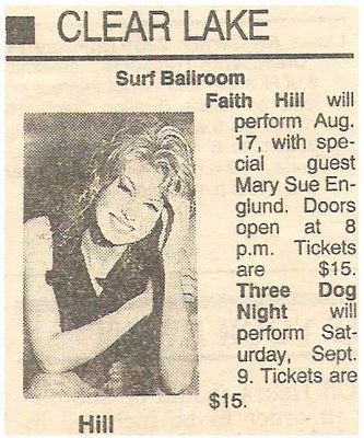 Hill, Faith / Will Perform at the Surf Ballroom - Clear Lake, IA (1995)