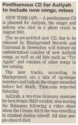 Aaliyah / Posthumous CD for Aaliyah to Include New Songs, Mixes | October 2002