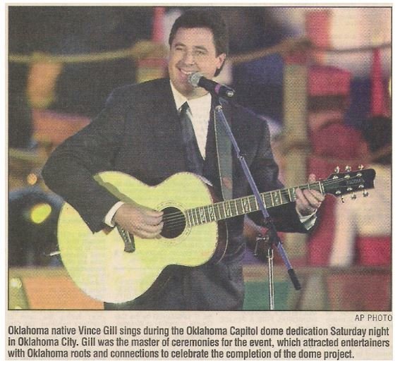 Gill, Vince / Oklahoma Capitol Dome Dedication | Newspaper Photo with Caption | November 2002