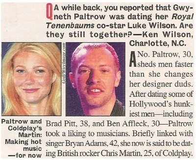 Paltrow, Gwyneth / Dating British Rocker Chris Martin | October 2002