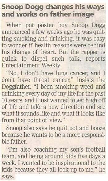 Snoop Dogg / Changes His Ways and Works On Father Image | October 2002