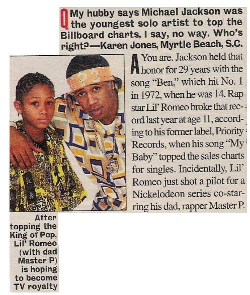 Lil' Romeo / Youngest Solo Artist to Top Billboard Charts (2002) / with Master P