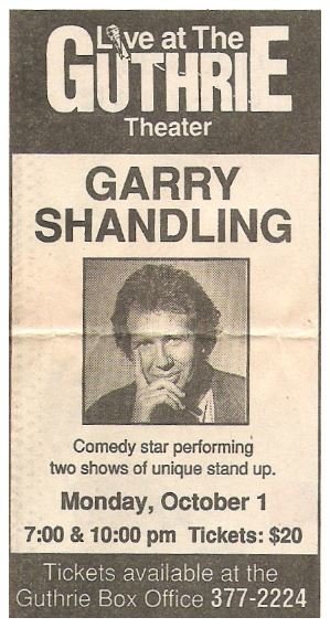 Shandling, Garry / Live at the Guthrie Theater | Newspaper Ad | October 1990