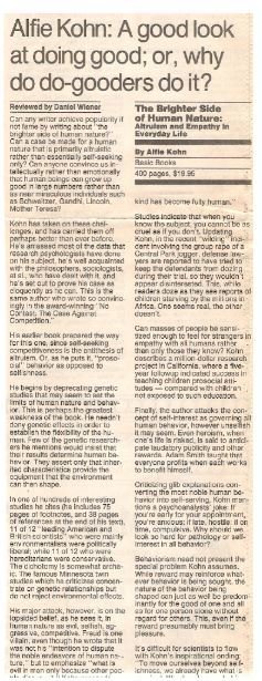 Kohn, Alfie / The Brighter Side of Human Nature | Newspaper Review | September 1990