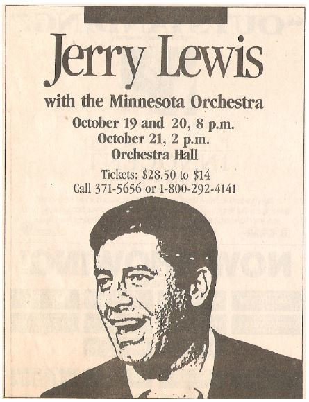 Lewis, Jerry / Orchestra Hall - Minneapolis, MN | Newspaper Ad | October 1990