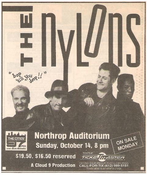 Nylons, The / Northrop Auditorium - Minneapolis, MN | Newspaper Ad | October 1990