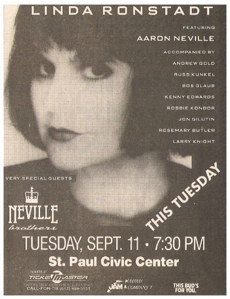 Ronstadt, Linda / St. Paul Civic Center - St. Paul, MN | Newspaper Ad | September 1990