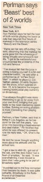 Perlman, Ron / Perlman Says 'Beast' Best of 2 Worlds | September 1990