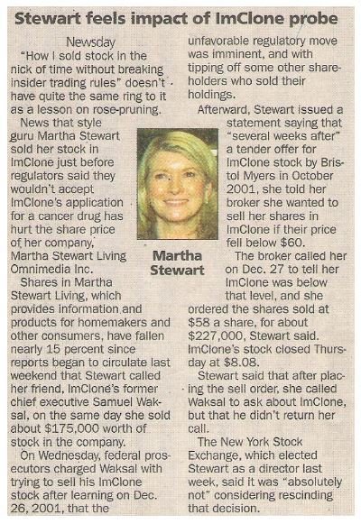 Stewart, Martha / Stewart Feels Impact of ImClone Probe | June 2002