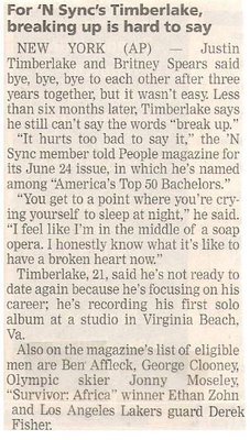 Timberlake, Justin / For NSYNC&#39;s Timberlake, Breaking Up is Hard to Say | June 2002