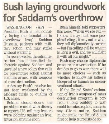 Bush, George W. / Bush Laying Groundwork for Saddam's Overthrow | June 2002