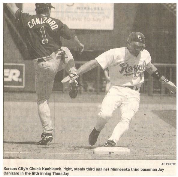 Knoblauch, Chuck / Kansas City's Chuck Knoblauch Steals Third, Newspaper  Photo with Caption