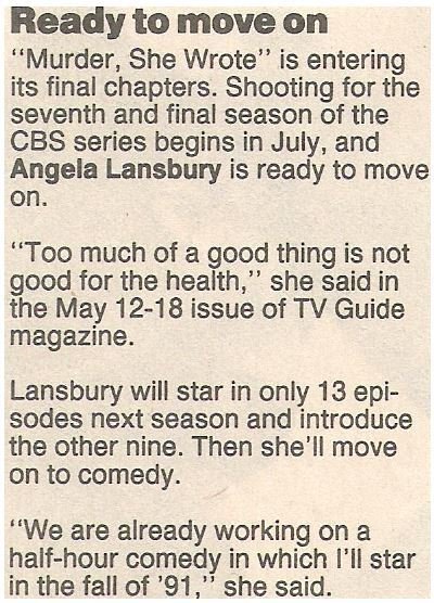 Lansbury, Angela / Ready To Move On | Newspaper Article | May 1990