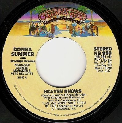 Summer, Donna / Heaven Knows | Casablanca NB-959 | Single, 7&quot; Vinyl | December 1978 | with Brooklyn Dreams