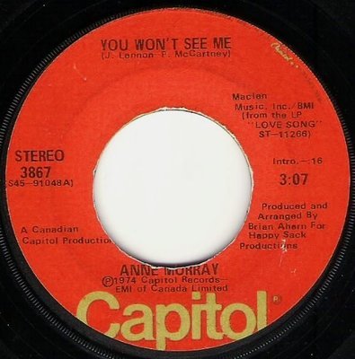 Murray, Anne / You Won&#39;t See Me | Capitol 3867 | Single, 7&quot; Vinyl | April 1974