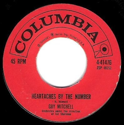 Mitchell, Guy / Heartaches By the Number | Columbia 4-41476 | Single, 7" Vinyl | August 1959