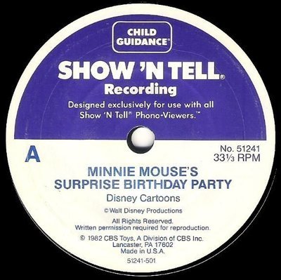 Disney Cartoons / Minnie Mouse&#39;s Surprise Birthday Party | Show &#39;N Tell 51241 | Single, 7&quot; Vinyl | 1982